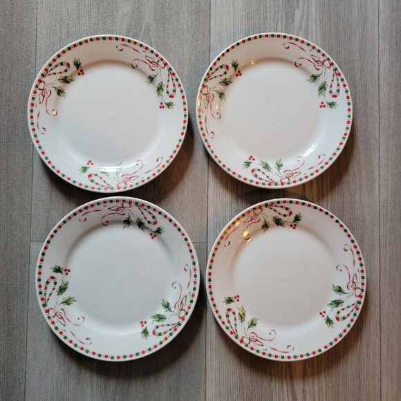 Gibson Festive Traditions Christmas Dessert Salad Plates 7 Set of 4 Holiday - Picture 1 of 4